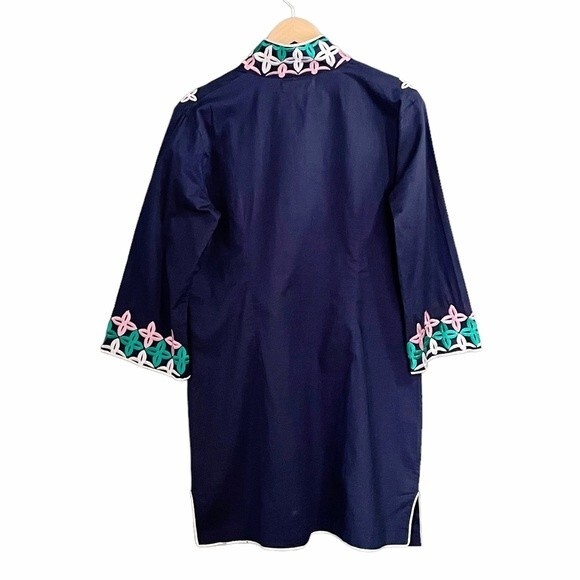 Jude Connally Embroidered Cotton Navy 3/4 Sleeve Tunic Women’s Size Medium - Picture 3 of 13